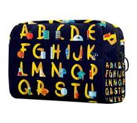 Bolsa organizadora de maquillaje con temática escolar del alfabeto, estuche de almacenamiento de cosméticos, bolsa de aseo portátil para mujeres y hombres, Multicolor 01, 18.5x7.5x13cm/7.3x3x5.1in
