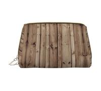Bolsa organizadora de maquillaje de mano de piel de grano de madera con cremallera, cartera de gran capacidad, bolsa de maquillaje de viaje para artículos de tocador