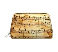Bolsa organizadora de maquillaje de piel con cremallera de mano con estampado de notas musicales, cartera de gran capacidad, bolsa de maquillaje de viaje para artículos de tocador