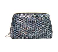 Bolsa organizadora de maquillaje de piel con cremallera y escamas de pescado plateadas, gran capacidad, bolsa de maquillaje de viaje para artículos de tocador