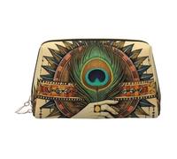Bolsa organizadora de maquillaje de viaje con estampado rojo y blanco para uso diario y viajes de negocios, pluma de pavo real, One Size, Clásico