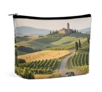 Bolsa organizadora de maquillaje de viaje impermeable, de piel sintética, con paisajes rurales, neceser pequeño bonito, bolsa portátil con cremallera para mujeres y hombres, accesorios de viaje