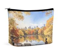 Bolsa organizadora de maquillaje de viaje impermeable, de piel sintética, diseño de escena otoñal de Central Park, bolsa de cosméticos pequeña, bonita bolsa portátil con cremallera para mujeres y