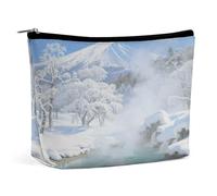 Bolsa organizadora de maquillaje de viaje impermeable, de piel sintética, Hokkaido, bolsas de cosméticos de aguas termales, pequeño estuche de aseo bonito, bolsa portátil con cremallera para mujeres y