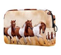 Bolsa organizadora de maquillaje grande con cremallera para mujer, diseño de caballos corriendo en el polvo, multicolor, 18.5x7.5x13cm/7.3x3x5.1in, Neceser
