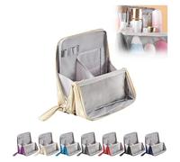 Bolsa organizadora de maquillaje vertical, multiusos, de gran capacidad, tela Oxford, bolsa de maquillaje de pie, con capa de división, impermeable, beige, Talla única