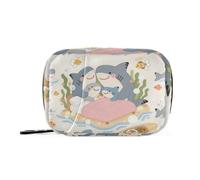 Bolsa organizadora de medicina familiar de tiburones de dibujos animados con compartimentos desmontables, organizador de caja de medicina reutilizable para bolso
