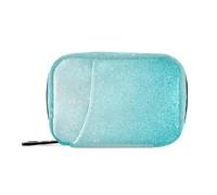 Bolsa organizadora de pastillas de viaje con purpurina azul claro, pastillero de 7 días, organizador semanal de almacenamiento de vitaminas con cremallera