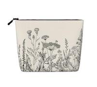 Bolsa organizadora de viaje con estampado botánico de hierbas florales para mujer, bolsa de cosméticos de cáñamo falso, gran capacidad, con cremallera