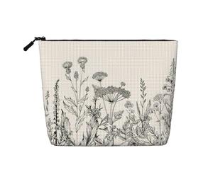 Bolsa organizadora de viaje con estampado botánico de hierbas florales para mujer, bolsa de cosméticos de cáñamo falso, gran capacidad, con cremallera