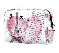 Bolsa organizadora grande con cremallera para mujer, diseño de la Torre Eiffel de París en acuarela y corazón rosa, multicolor, 18.5x7.5x13cm/7.3x3x5.1in, Neceser Regalos para Viajeros