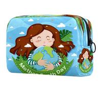 Bolsa organizadora para cosméticos con cremallera para el Día de la Madre Tierra para mujer, neceser de viaje, bolsa organizadora grande con cremallera, multicolor, 18.5x7.5x13cm/7.3x3x5.1in, Neceser