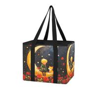 Bolsa organizadora para maletero de coche, reutilizable, con estampado artístico de luna y príncipe, bonita bolsa de comestibles ligera con parte inferior dura y asas para almacenamiento de cocina