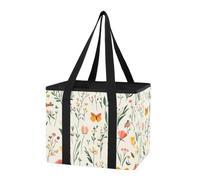 Bolsa organizadora para maletero de coche, reutilizable, flores silvestres, mariposa, bonita bolsa de comestibles ligera con parte inferior dura y asas largas para viajes de camping, carreras de