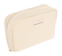 Bolsa Organizadora Portátil para Maquillaje y Tocador, Lona Beige | Cierre Cremallera, Uso Diario y Gimnasio, Cabe en Equipaje, para Shampoo y Power Bank