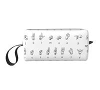 Bolsa organizadora simple con estampado de alfabeto en lengua de señas, bolsa de viaje ligera, estuche de cosméticos acolchado de espuma