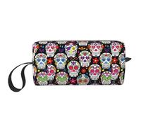Bolsa organizadora simple con estampado de calaveras de azúcar, bolsa de viaje ligera, estuche de cosméticos acolchado de espuma