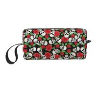 Bolsa organizadora simple con estampado de calaveras y rosas, bolsa de viaje ligera, estuche de cosméticos acolchado de espuma