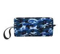Bolsa organizadora simple con estampado de camuflaje azul, bolsa de viaje ligera, estuche acolchado de espuma para cosméticos