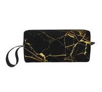 Bolsa organizadora simple con estampado de fondo negro y dorado, bolsa de viaje ligera, estuche de cosméticos acolchado de espuma