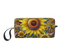 Bolsa organizadora simple con estampado de girasol, bolsa de viaje ligera, estuche acolchado de espuma para cosméticos