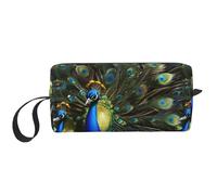 Bolsa organizadora simple con estampado de plumas de pavo real, bolsa de viaje ligera, estuche de cosméticos acolchado de espuma