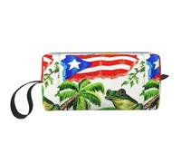 Bolsa organizadora simple con estampado de rana y palmeras de bandera de Puerto Rico, bolsa de viaje ligera, estuche de cosméticos acolchado de espuma