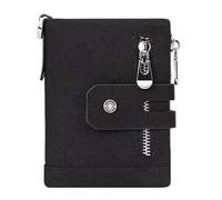 Bolsa Oxford de bolsillo para monedas para hombre con cadena de metal para seguridad con cremallera, cartera corta, tarjetero, cartera a prueba de robos, cremallera, Black, Mass Beauty