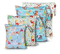 Bolsa Pañales, 4 Piezas Reutilizable Wetbag, Bolsas para Bañales, Bolsas Pañales Impermeable, Wet Bag Guardería para Neceser Viaje, Playa, Piscina, Deporte, Bolsa pañales de Tela para Bebe