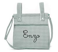 Bolsa panera de algodón vichy personalizada con nombre bordado - Bolso carro - Talega carrito de bebé - Nenel (Verde Menta)