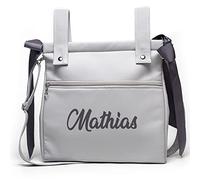 Bolsa panera de polipiel personalizada con nombre bordado - Bolso carro - Talega carrito de bebé - Gris - Nenel