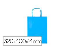 Bolsa papel q-connect celulosa celeste l con asa retorcida 320x400x14 mm - KF03761