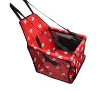 Bolsa para Asiento de Coche para Mascotas, Malla Transpirable | Poliéster Oxford y Pvc, Rojo, Bolsillo Frontal Cremallera, Correa de Seguridad Ajustable para Gato y Perro