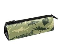 Bolsa para bolígrafos, diseño de tiburones grunge y rayas militares, bolsa de papelería, bolsa de cosméticos, bolsa compacta con cremallera, multicolor, 5.5 ×6 ×20CM/2.2x2.4x7.9 in, Organizador de