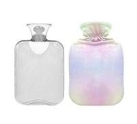 Bolsa para botella de agua caliente con cubierta, diseño de arcoíris pastel, lindas bolsas de agua caliente, botella de agua caliente para aliviar el dolor, compresa fría y caliente, 2 litros