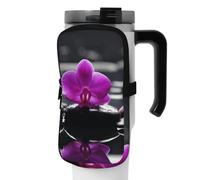 Bolsa para botella de agua con estampado de orquídea y mariposa morada, bolsa de mano, bolsa de mano, bolsa de accesorios para bebidas, bolsa con cremallera, bolsa para cinturón para hombres y