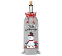 Bolsa para botella de Navidad personalizada con muñeco de nieve y nombre personalizado, texto "Feliz Navidad", envoltorio de regalo de fieltro para botella de vino y licores