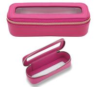 Bolsa para brochas de Maquillaje, Organizador de artículos de tocador Transparente de Viaje, Bolsa de cosméticos de Cuero PU Impermeable para Artistas y entusiastas para Mujeres (Rosado)