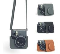 Bolsa para cámara Instax Mini 41 de piel sintética con correa de hombro, organizador para cámara instantánea EVO ancha, diseño retro portátil para viajes y exteriores (negro)