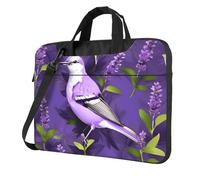 Bolsa para computadora portátil con estampado de flores y lavanda morada, diseño de pájaro en morado y flores, Black, 13 inch
