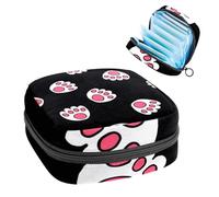 Bolsa para copa menstrual con cremallera, bolsas de almacenamiento de servilletas sanitarias, bonita pata de garra de gato, fondo negro, tampones suaves, para coleccionar, monedero para niñas, mujeres