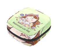 Bolsa para copa menstrual con cremallera, bolsas de almacenamiento de servilletas sanitarias, linda niña abrazando a gato, tampones suaves, bolsa para coleccionar, para niñas, mujeres, mujeres y