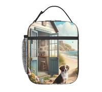Bolsa para el almuerzo Puppy at the Beach House para hombres y mujeres. Bolsas de almuerzo de poliéster lindas, fiambrera reutilizable con aislamiento térmico, gran capacidad, nevera portátil reuti