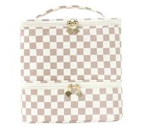 Bolsa para Esmalte de uñas, Bolsa organizadora de Esmalte de uñas de Doble Capa, Almacenamiento de Kit de Pana para Suministros - Cuadros Caqui