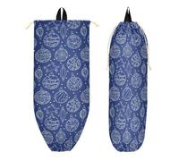 Bolsa para exteriores con cordón y bolsillos con cremallera, para mujer, compras, senderismo, Navidad, bolas blancas y azul marino con estrellas