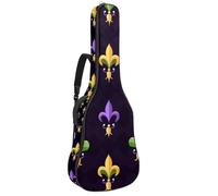 Bolsa para guitarra acústica, acolchado de 1 cm de grosor, impermeable, de tela Oxford, para bajo eléctrico de 40 a 42 pulgadas, diseño de flor de lis de Mardi Gras, Multicolor 02, 42.9x16.9x4.7 in