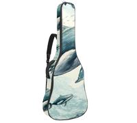 Bolsa para guitarra acústica con 2 bolsillos, correa ajustable para el hombro y colgador trasero, adecuada para guitarras eléctricas, bajos y guitarras clásicas, Ballena gigante azul retro,