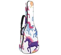 Bolsa para guitarra acústica de unicornio de color arcoíris con 2 bolsillos, correa ajustable para el hombro y colgador trasero, adecuada para guitarras eléctricas, bajos y guitarras clásicas,