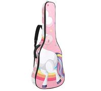 Bolsa para guitarra impermeable con cremallera, suave para guitarra, bajo, acústico y clásica, bolsa para guitarra eléctrica, unicornio con arco iris sobre fondo rosa