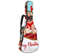 Bolsa para guitarra impermeable con cremallera suave para guitarra, bajo, acústico y clásica, bolsa para guitarra eléctrica con texto en inglés "Merry Christmas Pug Dog"